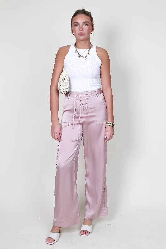 AUREUM | Satin Cargo Pants - Pink