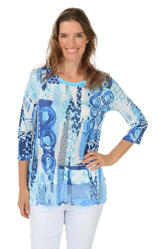 Ocean Blue 3/4 Sleeve Chiffon Tunic