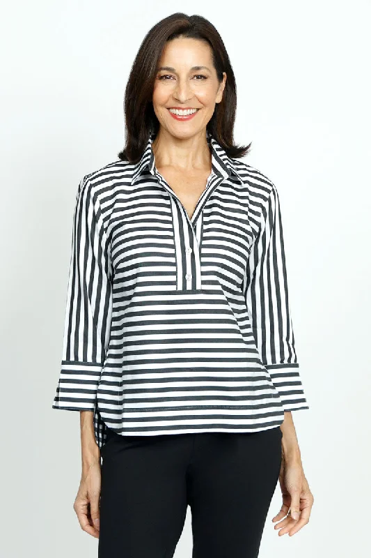 Hinson Wu Aileen Button Back Stripe/Check Blouse