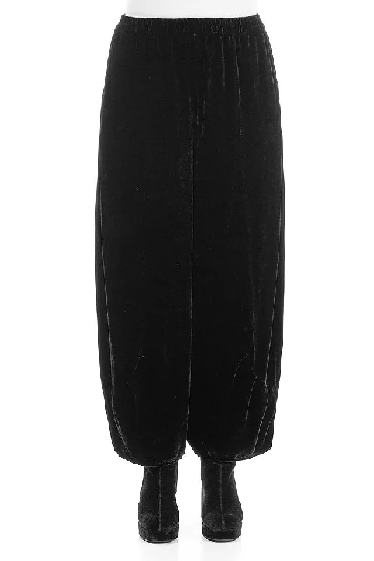 Loose Black Silk Velvet Trousers