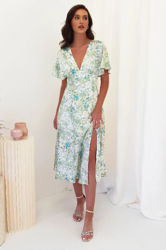 Ashtina Floral Midi Midi Dress | Light Green