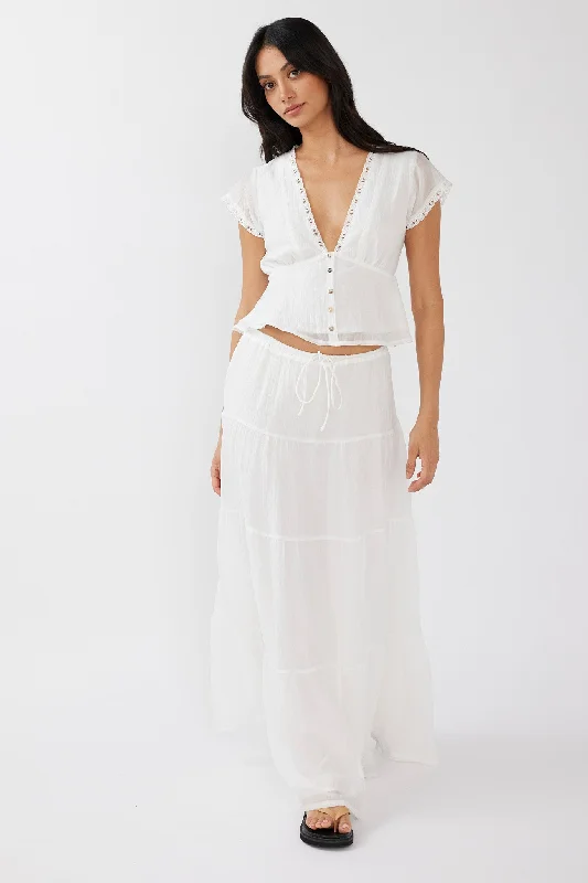 Azura Drawstring Maxi Skirt White