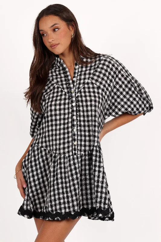 Carolina Mini Dress - Black/White Gingham