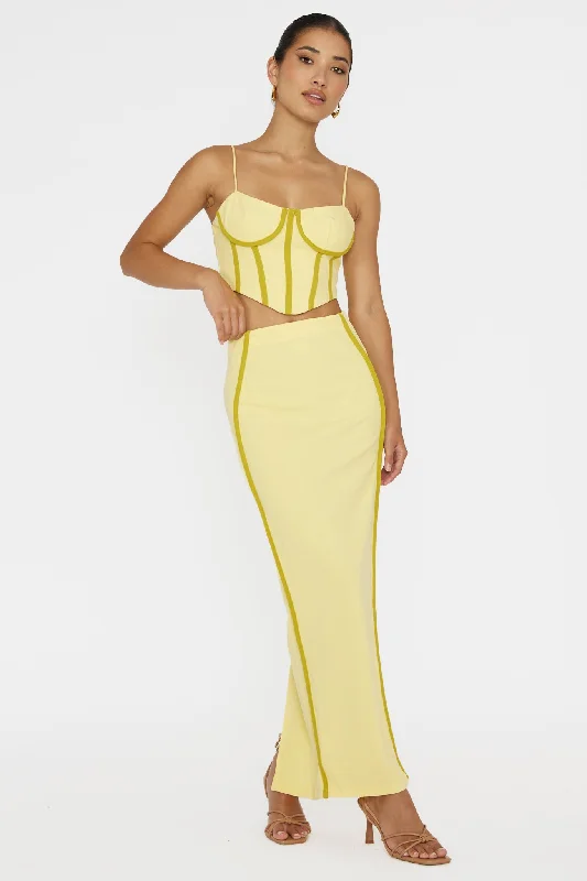 Ferrera Piping Trim Maxi Skirt Yellow