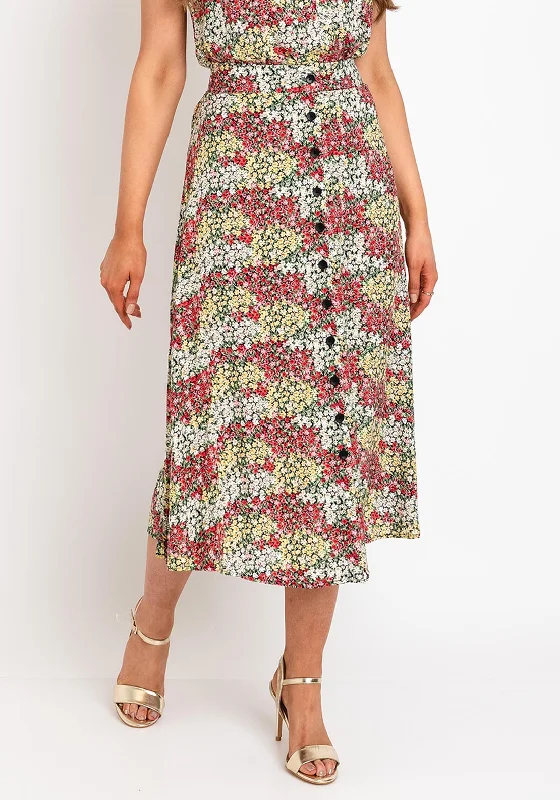 Fransa Floral Button Front Midi Skirt, Multi