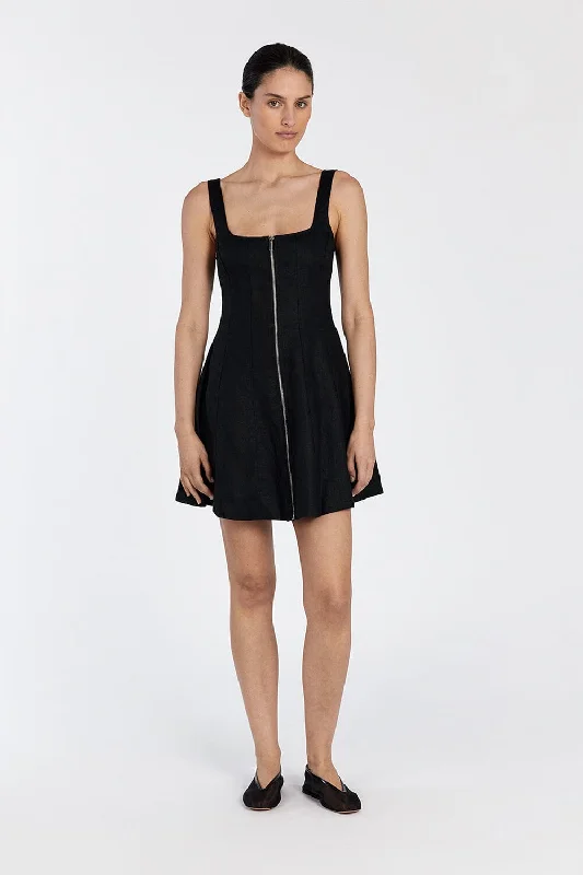 HARRIET BLACK LINEN MINI DRESS