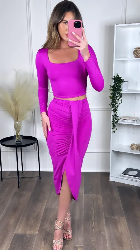 Leona Fuchsia Crop Top & Midi Skirt Co Ord