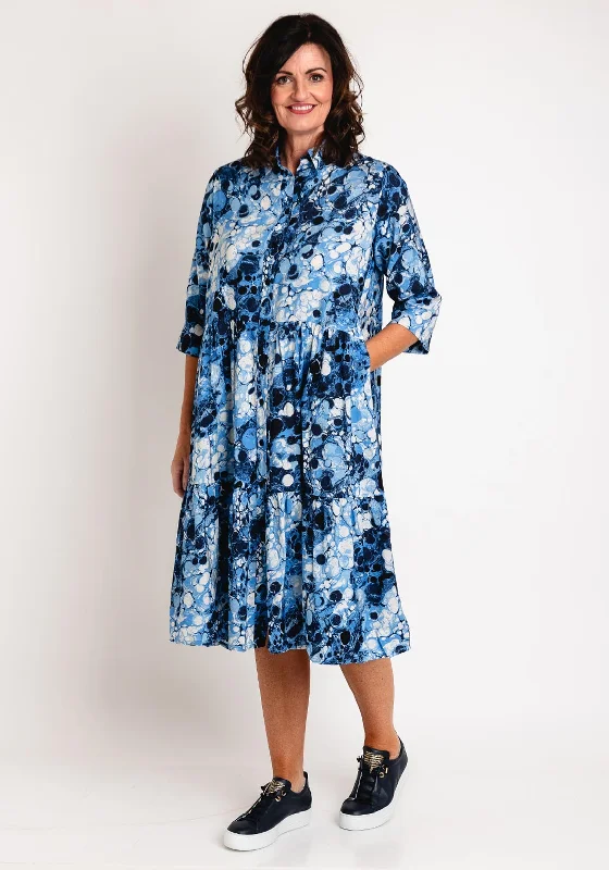 Masai Mydilla Printed Smock Midi Shirt Dress, Blue