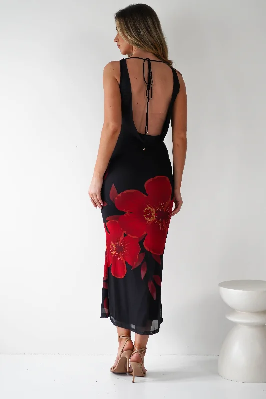 Meadow Mesh Maxi Dress | Black/Red