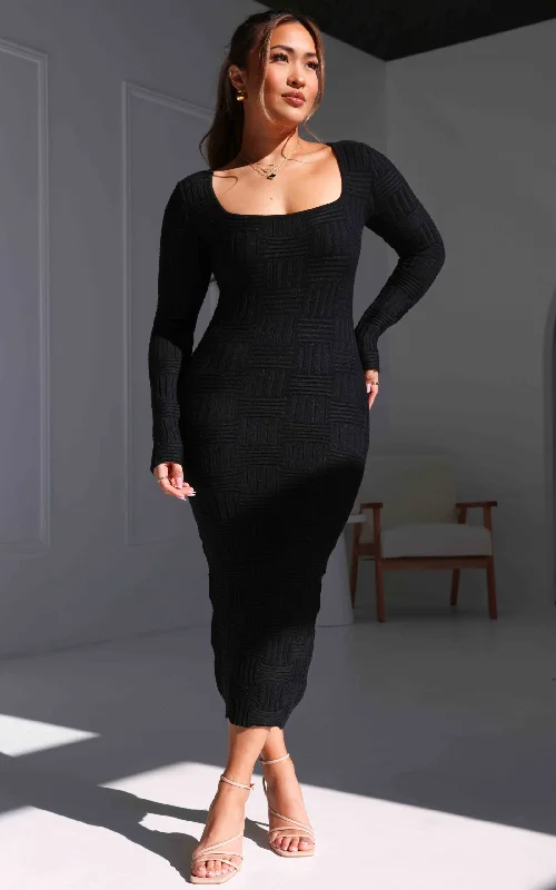 Miya Knit Midi Dress - Black