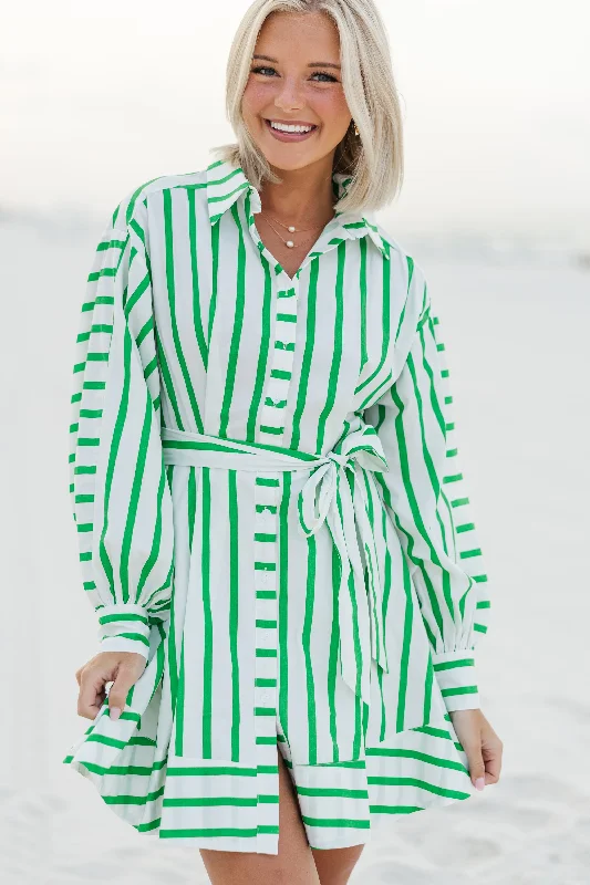 Moving On Green Striped Dress