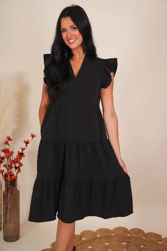 Moving On Midi Dress-Black