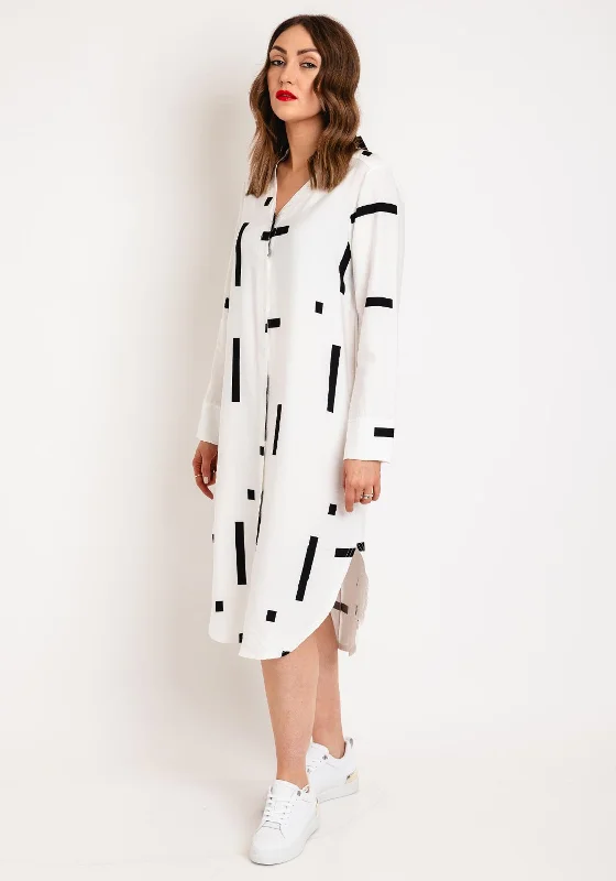 My Soul Contrast Print Midi Shirt Dress, White & Black