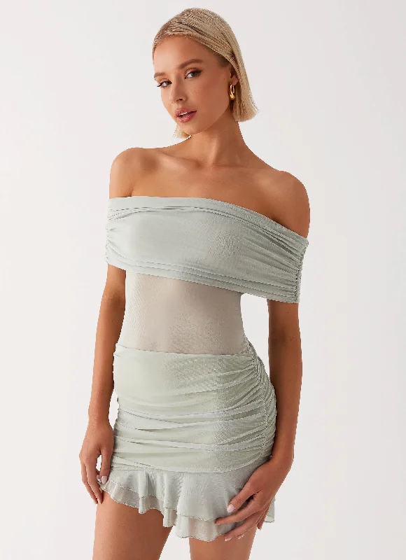 Nelly Off Shoulder Mini Dress - Pistachio