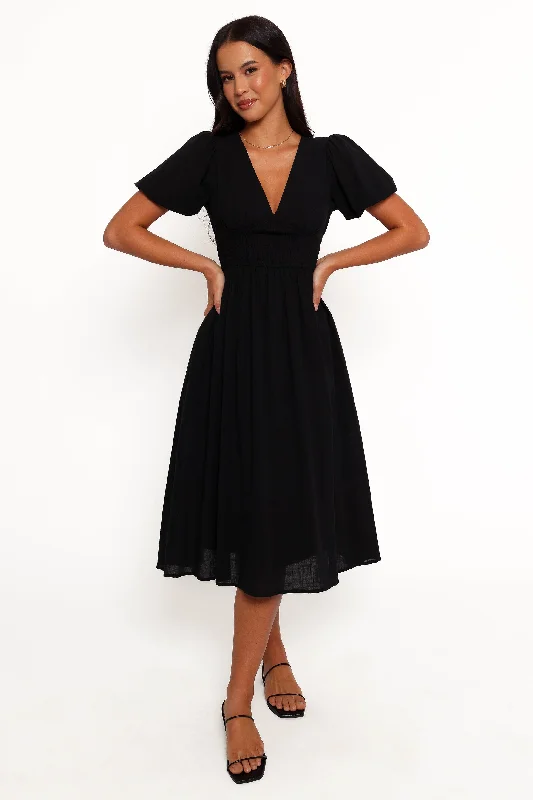 Ronnie Short Sleeve Midi Dress - Black