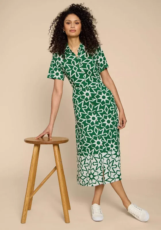 White Stuff Rua Jersey Print Midi Shirt Dress, Green