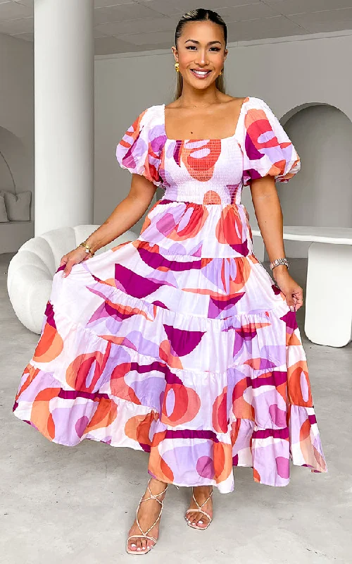 Sabah Midi Dress - Pink Purple Print