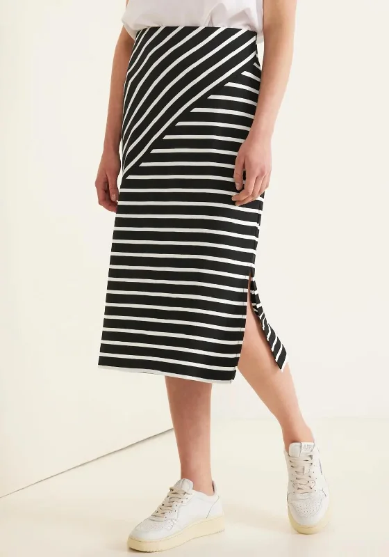 Street One Cross Over Striped Midi Skirt, Black & White