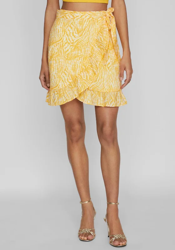 Vila Imia Printed Crepe Wrap Mini Skirt, Solar Power