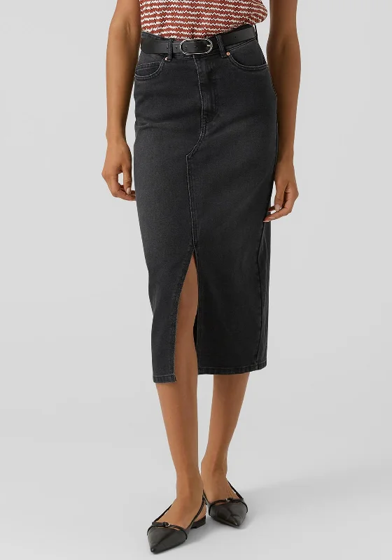 Vero Moda Veri Denim Pencil Knee Length Skirt, Black