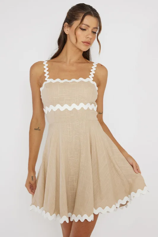 Won Me Over Ric Rac Trim Mini Dress Beige