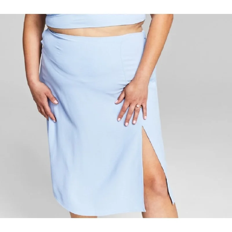 And Now This Women's Side Slit Midi Skirt Blue Size 2X