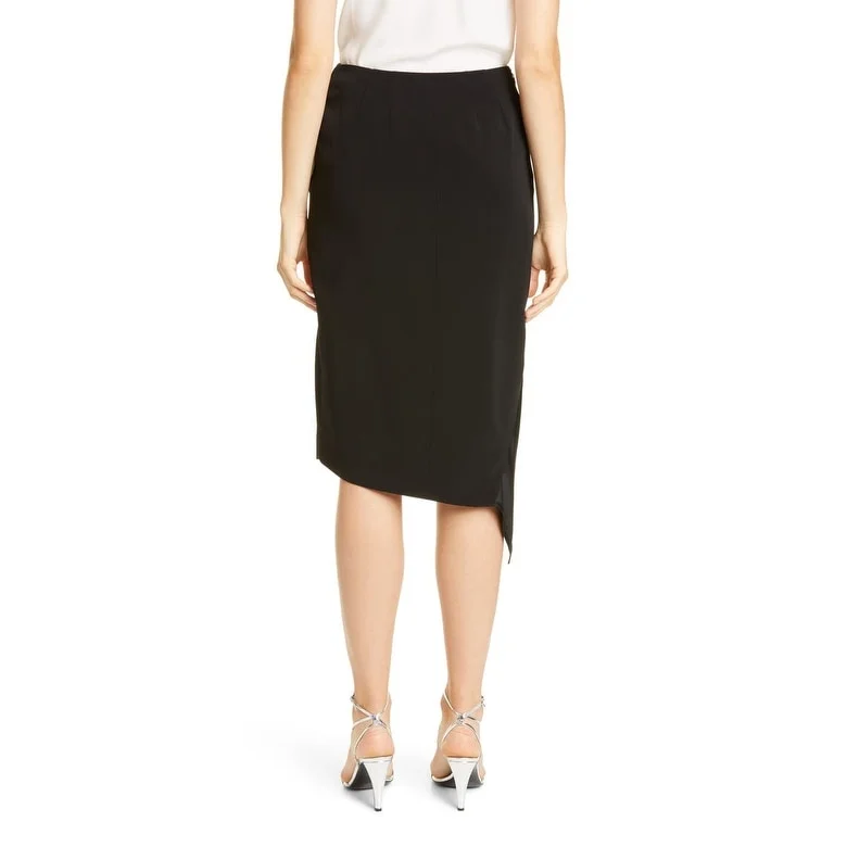 Asymmetrical Lined Skirt With Contrast Liquid Satin Panel Black Size 8