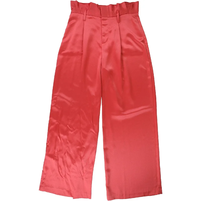 bar III Womens Satin Casual Wide Leg Pants, Red, 6