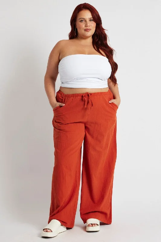 Brown Wide Leg Pants High Rise