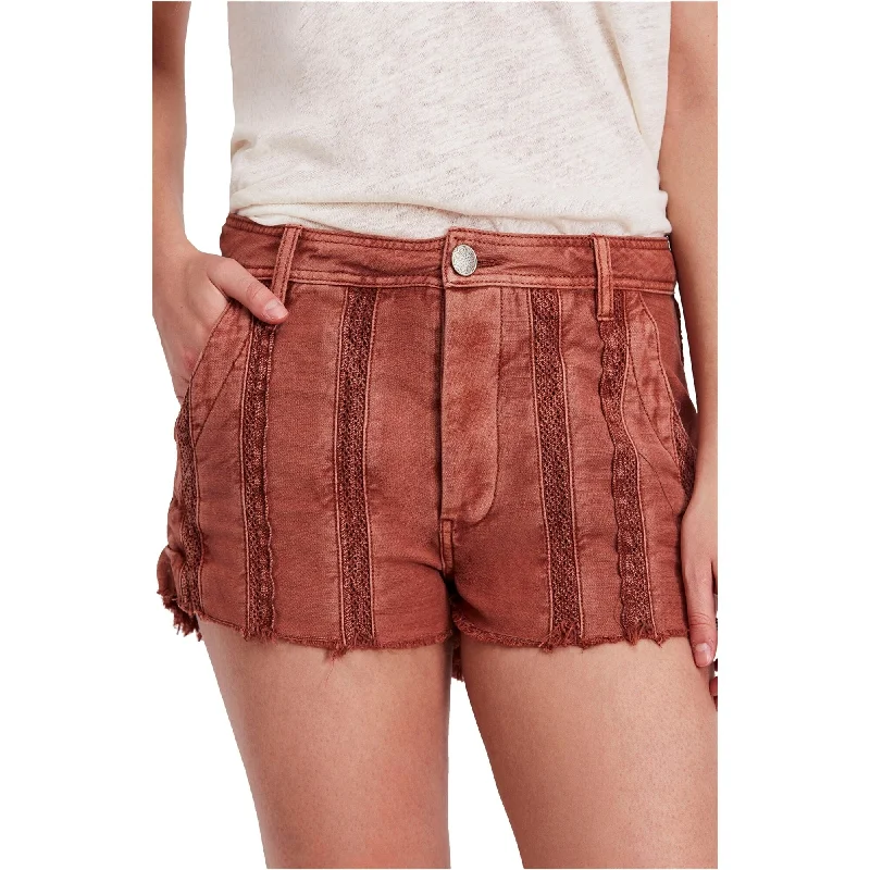 Free People Womens Lace Trim Casual Denim Shorts, Orange, 2