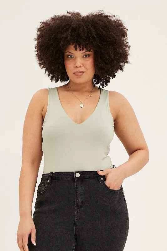 Green V-neck Sleeveless Bodysuit