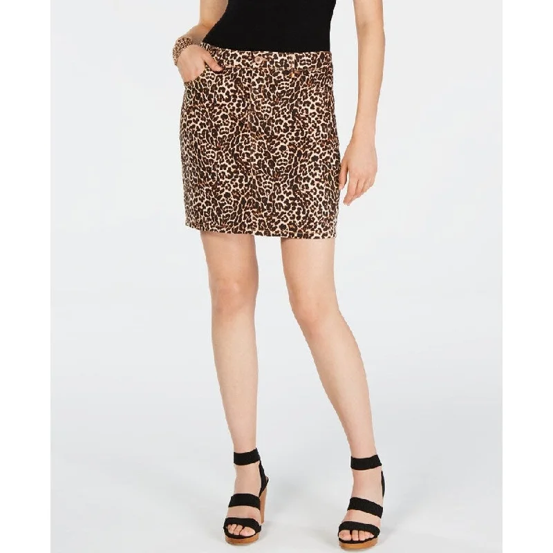 Inc International Concepts Women's Leopard-Print Denim Mini Skirt Blue Size 6