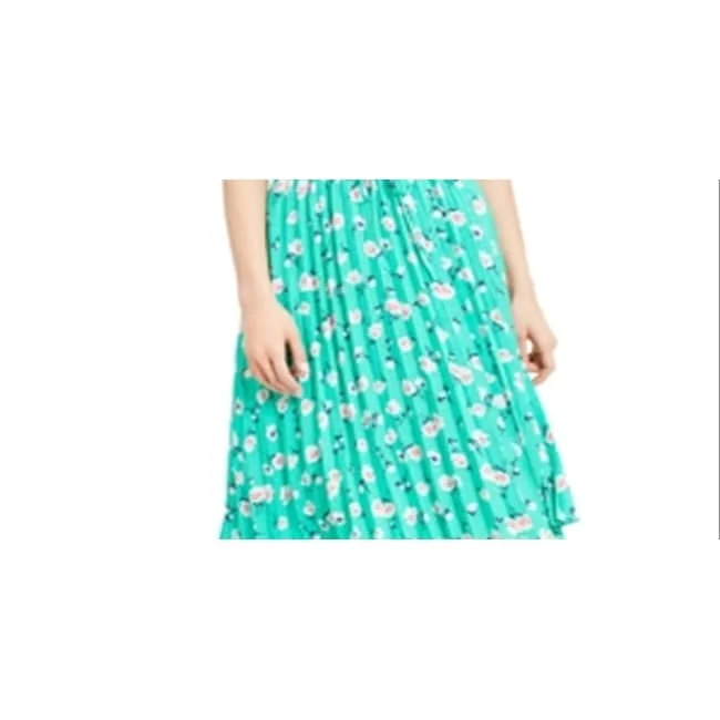 Maison Jules Women's Floral Print Pleated Midi Skirt Green Size Xl