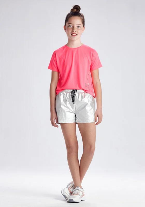 Mayoral Girls Metallic Shorts, Silver