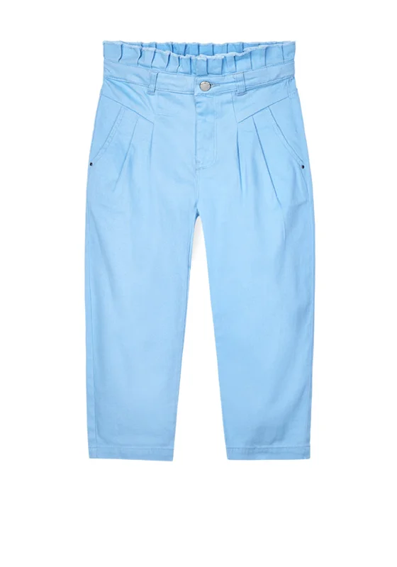 Mayoral Girls Slouchy High Waisted Trousers, Sky Blue