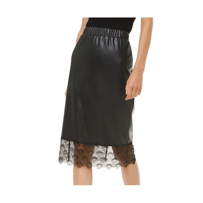 Michael Kors Women's Lace Trim Faux Leather Skirt Black Size Xx-Large