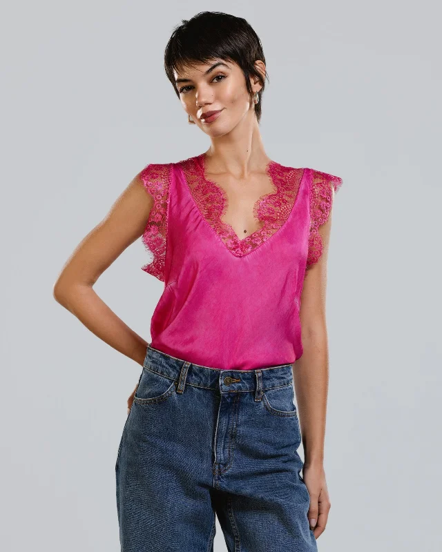 Lace Trim Vest | Hot Pink