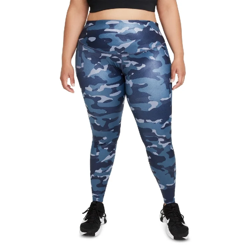 Nike Women's Dri Fit One Plus Mid Rise Camo Print Leggings Blue Size 1X