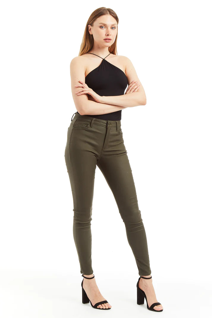 Nina High Rise Coated Skinny - Olive