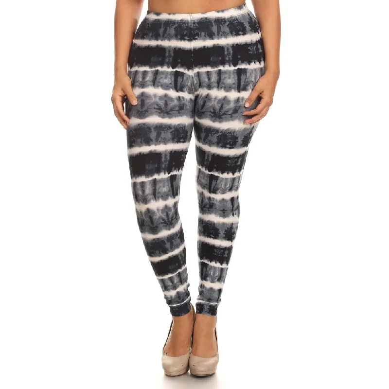 Plus Size Tie Dye Print Full Length Leggings with Fitted Style and Banded High Waist