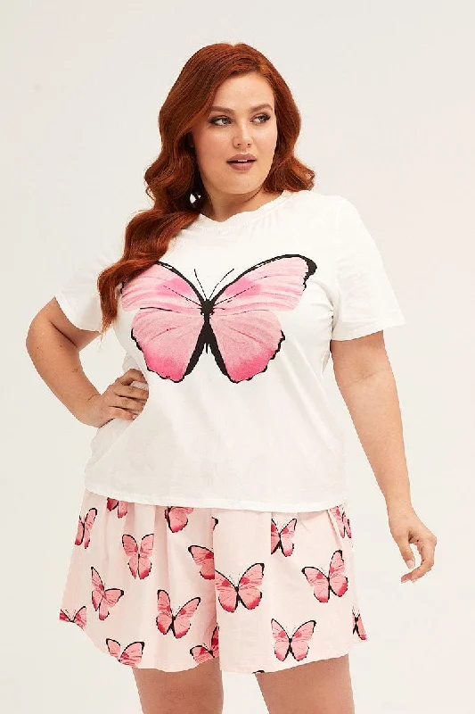 Print Butterfly Cotton Short Sleeve & Shorts Pj Set