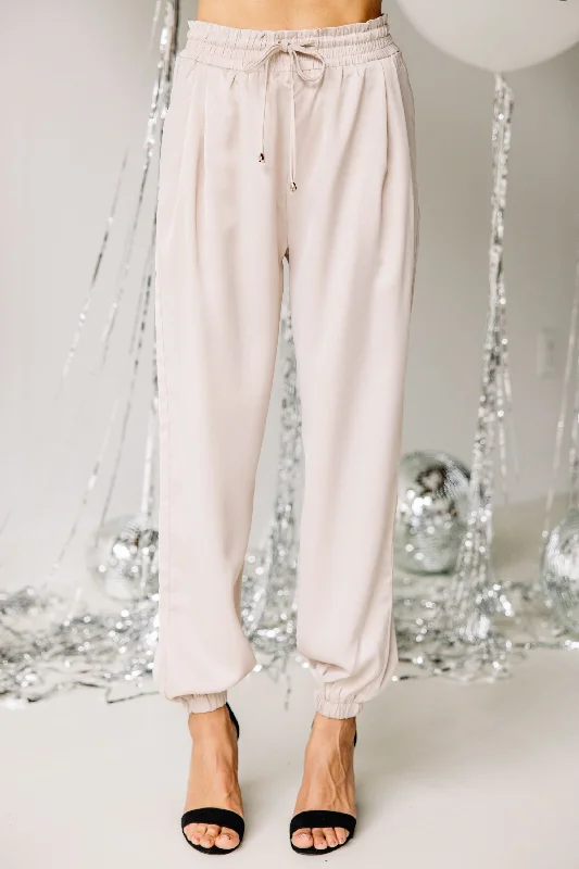 Provided Happiness Champagne White Satin Joggers