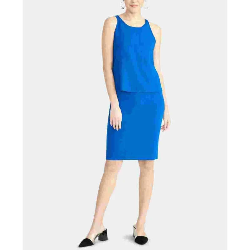 Rachel Roy Women's Sleeveless Jewel Neck Above The Knee Sheath Skirt Blue Size Small