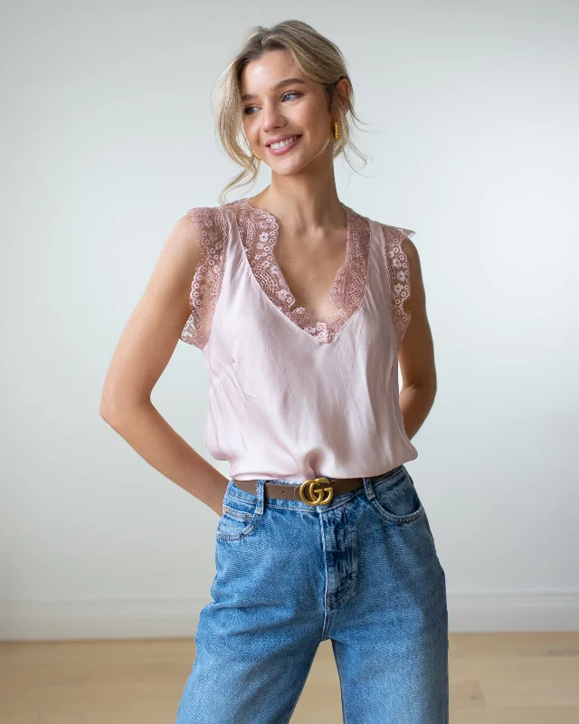 Lace Trim Vest | Blush