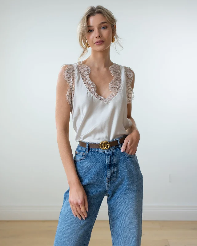 Lace Trim Vest | Light Beige