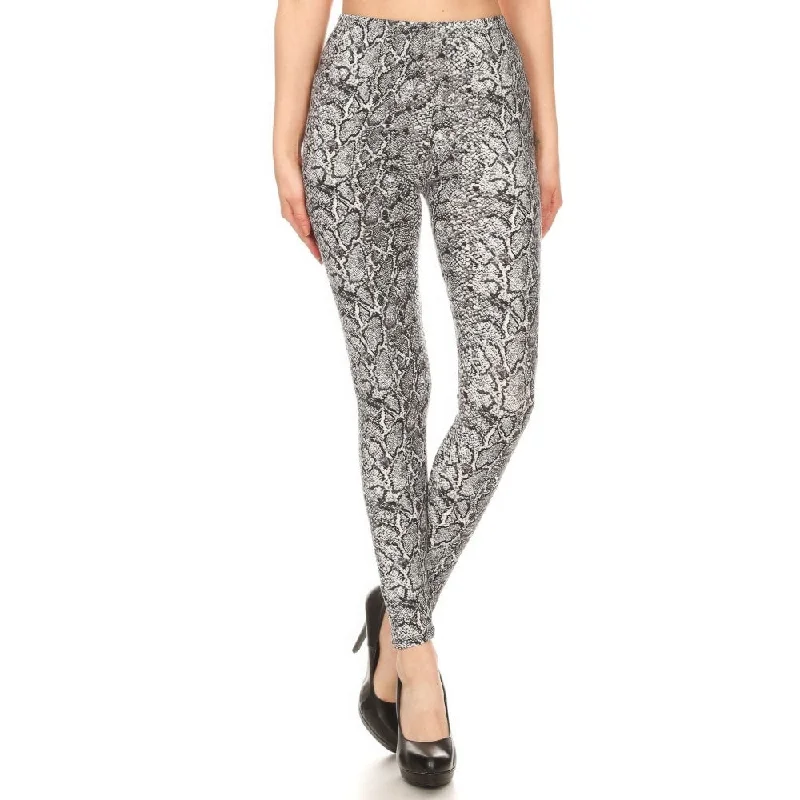 Snakeskin Print Full Length High Waisted Leggings with Fitted Style and Elastic Waistband