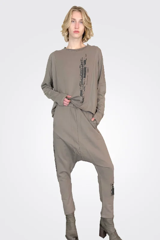 Solero Written Pants - Taupe