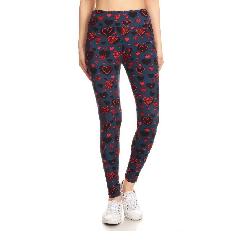 Yoga Style Banded Lined Heart Print Full Length Leggings with Slim Fitting Style