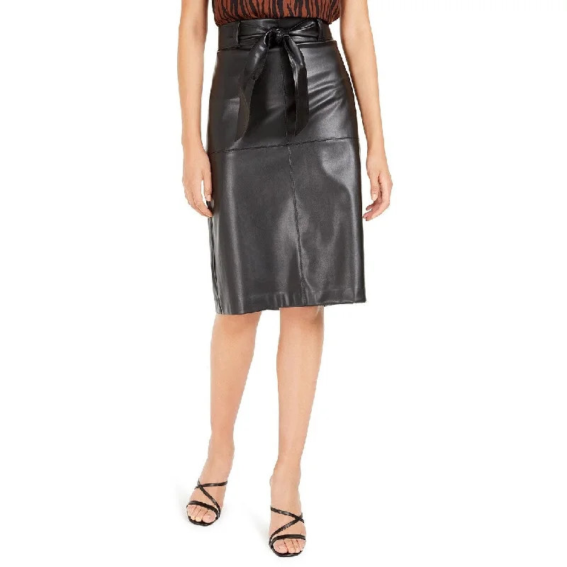 Bar III Women's Faux-Leather Skirt Black Size 16