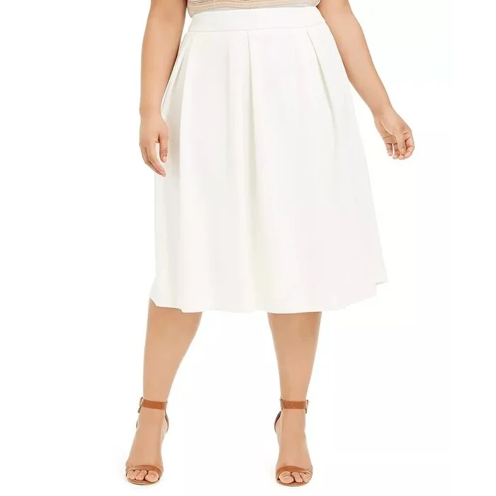 Calvin Klein Women's Plus Size Pleated Scuba Midi Skirt White Size Petite Small - Petite Small